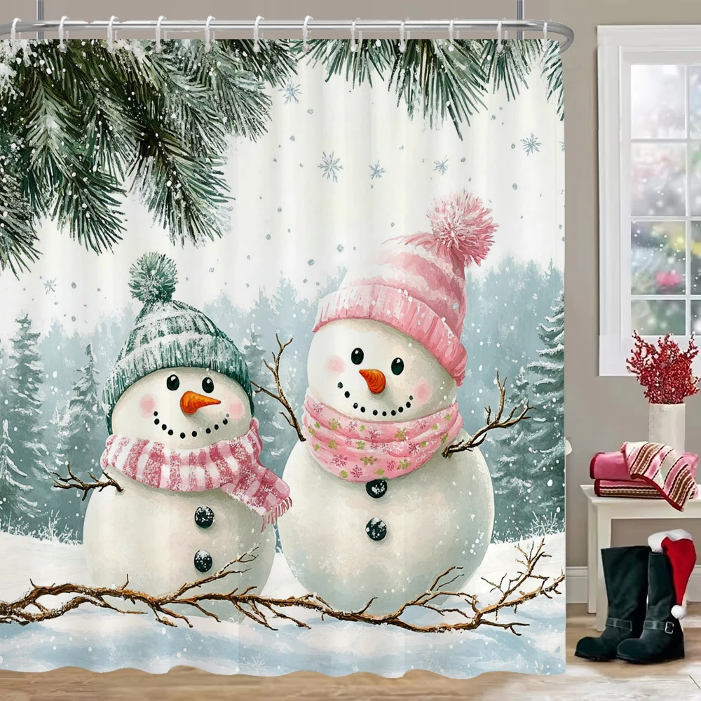 

Christmas Shower Curtain, Bathroom Decorative snowman Shower Curtain, home decoration Christmas Curtain with Hooks