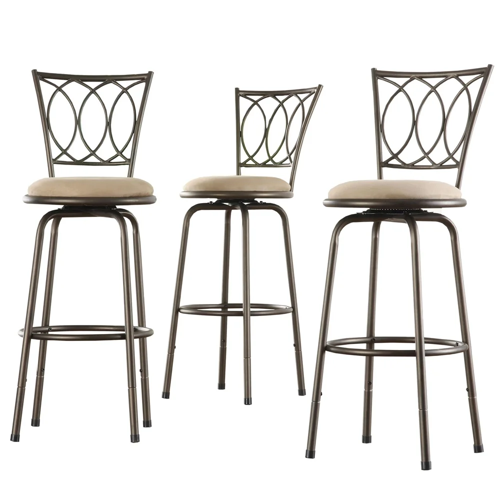 Adjustable Height Swivel Stool Set of 3 Metal Frame Cushioned Seat Kitchen Dining Bar Furniture Easy Clean