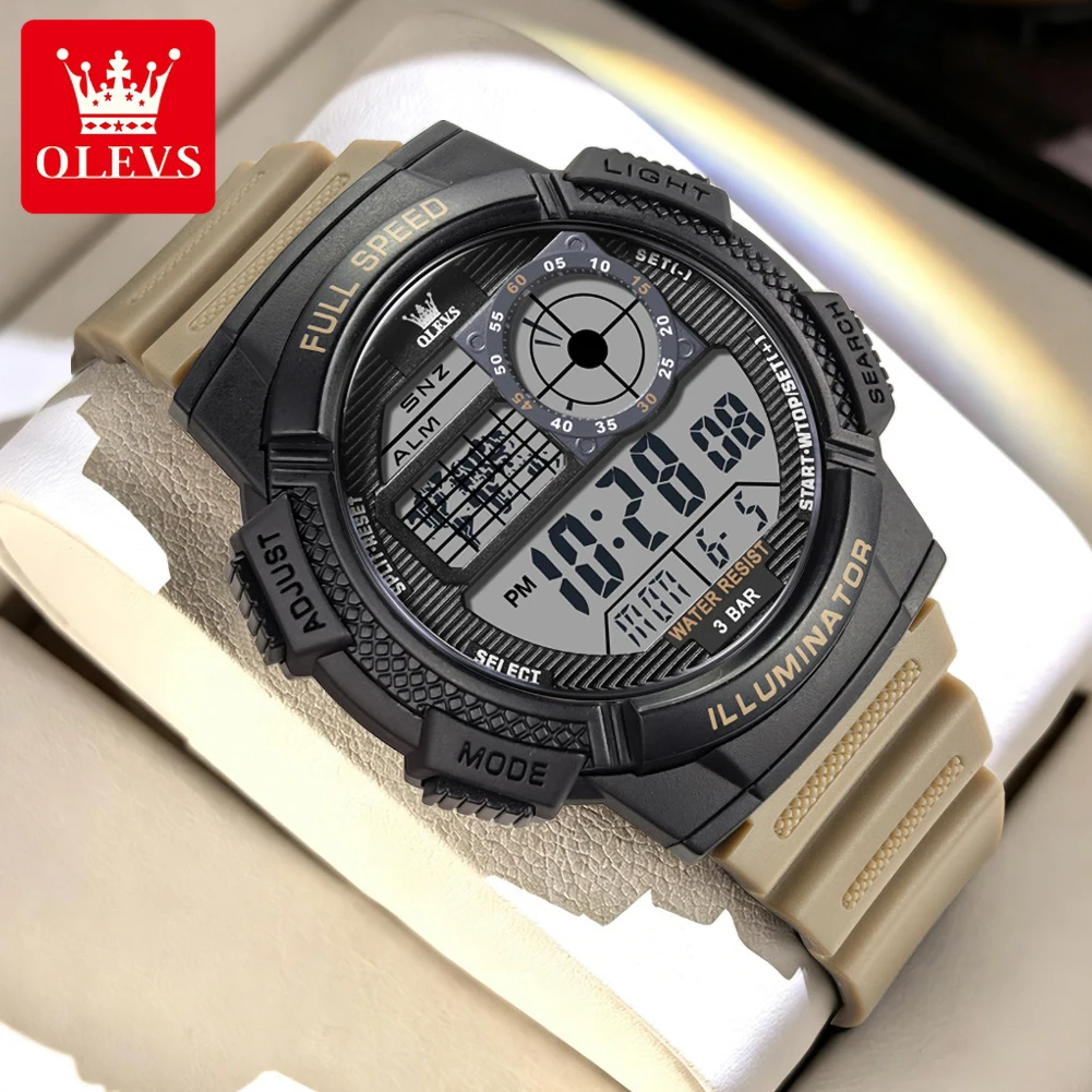 OLEVS 1123 Men's Digital Watch Luminous Calendar Resin Strap Alarm Original Casual Sports Electronic Wristwatch