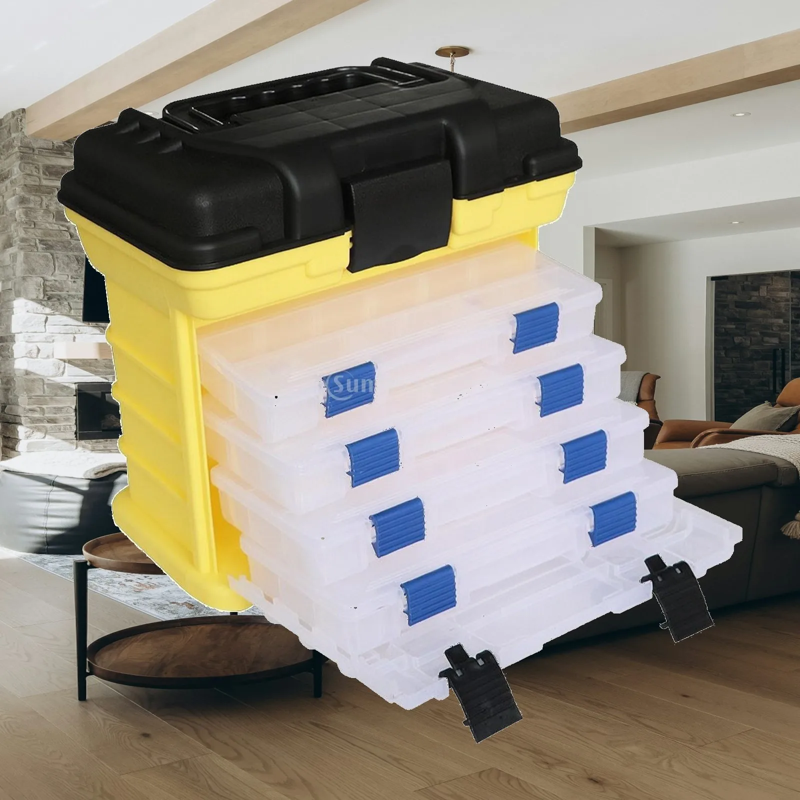 Multi Layer Fishing Box with Handle and Front Latch for Lure Hook Line Storage and Household Use