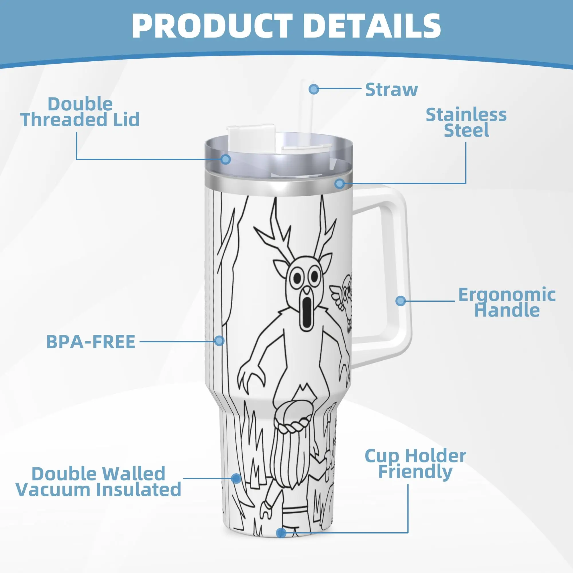 99 ليالًا في الغابة كوب من الفولاذ المقاوم للصدأ كوب حراري للسفر مع شفاطات وغطاء أكواب سيارة كبيرة زجاجة مياه للمشروبات الباردة