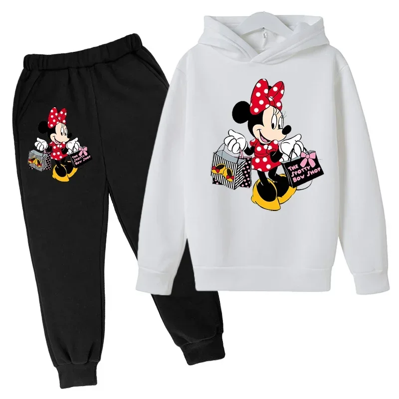 Disney Kids Suit Minnie Clothes Top+Pants 2 Piece Hoodies Minnie Set Girls Boy Gift Tracksuit Children Disney Cute Clothes