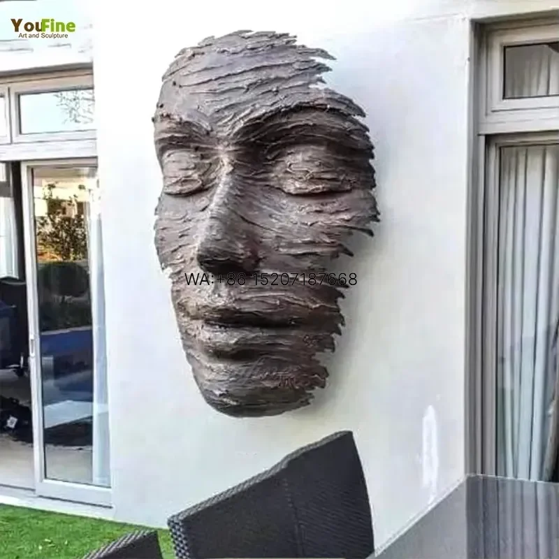 Wmwmnu for YOUFINE Large Garden Cast Bronze Metal Art Human Face Landscape Sculptures Statue Abstract Modern Bronze 3D Wall