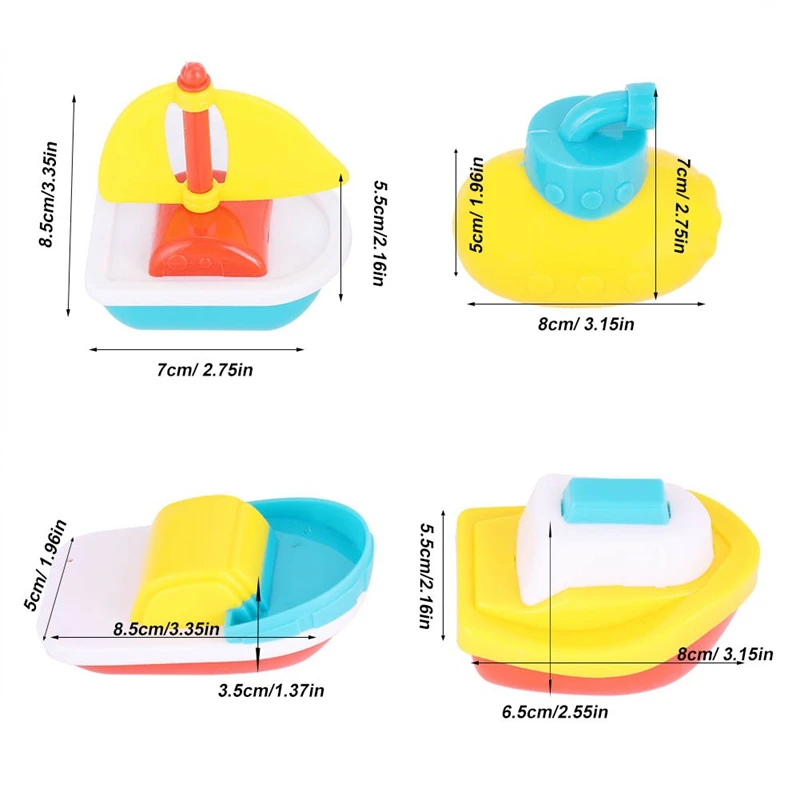 Little Boat Plastic Ship Model para crianças, brinquedos de banho para crianças, banheira flutuante, brinquedos de água para meninos e meninas, 4 peças