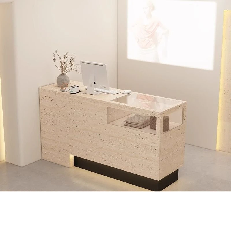 checkout page Women's clothing store cave stone pattern small bar table with light simple modern counter front desk