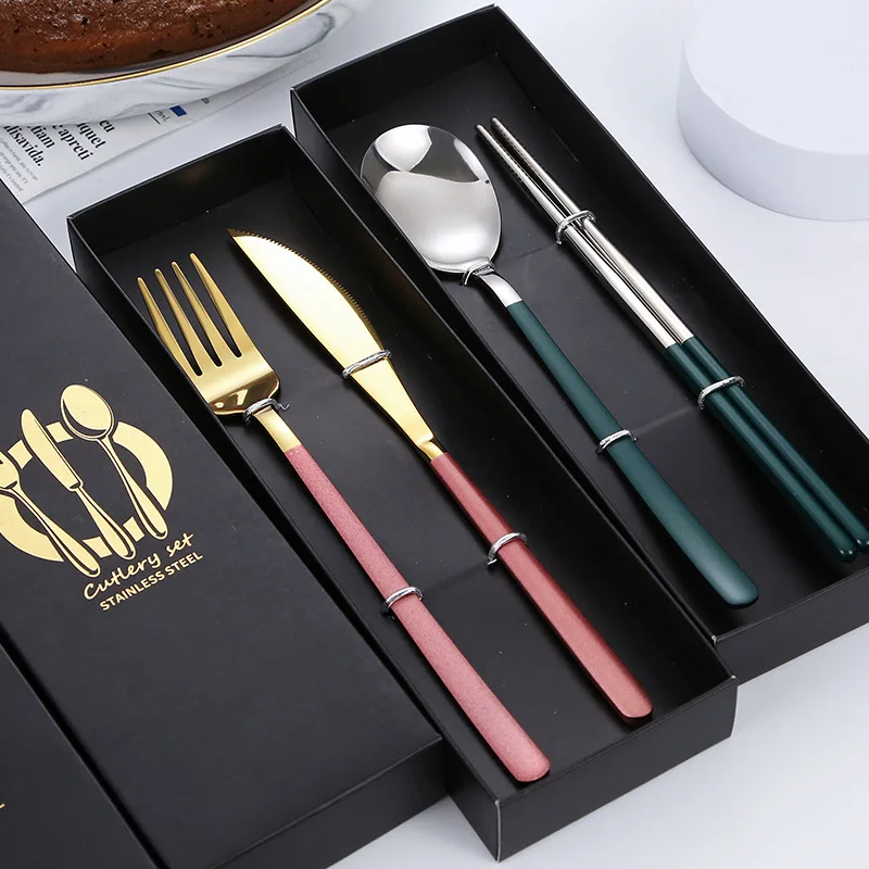 

304 Stainless Steel Gift Box, Knife, Spoon, Chopsticks, Special Set, Cooking Set, Family Kitchen, Travel, Full Set, 2Pcs