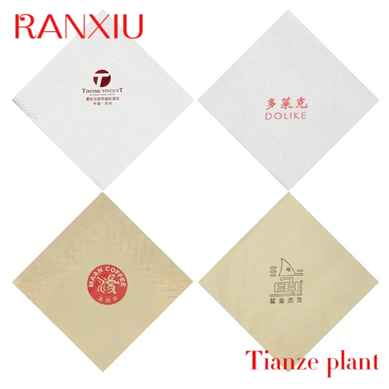 Custom Square Wood Virgin Pulp 3Ply Printed Paper Tissue Napkins Custom Printed For Restaurant