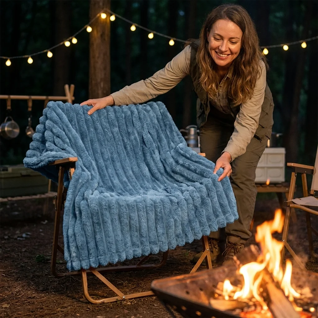 Ribbed Velvet Blanket Full Size  Channel Stitch Fuzzy Plush  Thick Warm Cozy for Deep Sleep  Machine Washable