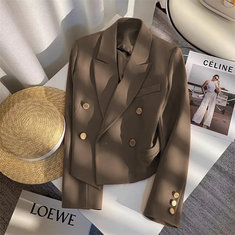 

Spring 2026 Women's Short Suit Jacket Coffee Color Trendy Korean Style Versatile Casual Streetwear Small Size Friendly