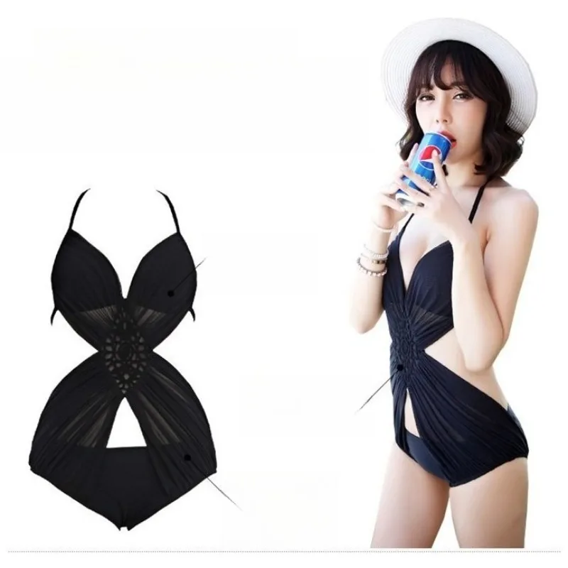 

2026 New Women's Black Swimsuit Sexy One-Piece High-Waist Tummy-Flattening Halter Tight-Fitting Bikini Swimming Suit for Women
