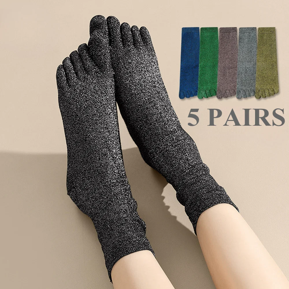 5 Pairs Shinny Glitter Socks Women Five Finger Crew Socks Cute Toe Socks with Separate Fingers Middle Tube Gold Silver