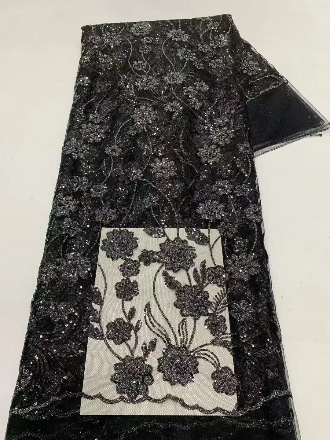 

Nigerian Sequins Lace Fabric High Quality African Lace French Tulle Sequin Embroidery Lace Fabrics For Party Wedding Dress Sew