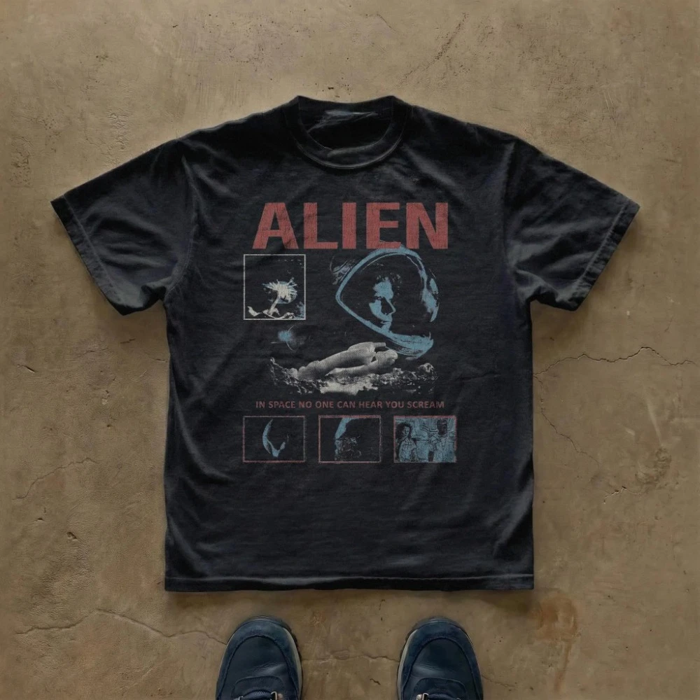 Alien Movie Poster T-Shirt Vintage Sci-Fi Graphic Tee Ridley Scott Film Vintage Tee Clothing Short Sleeve Unisex Men Women