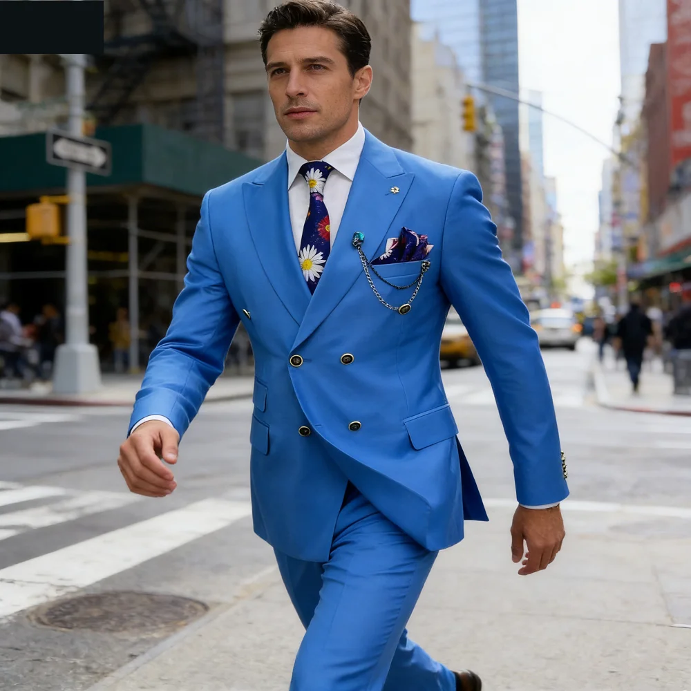 Customizable Double breasted Formal Men's Suit with Pointed Lapel Slim Fit Wedding Blazer Smoking Jacket For Special Occasions