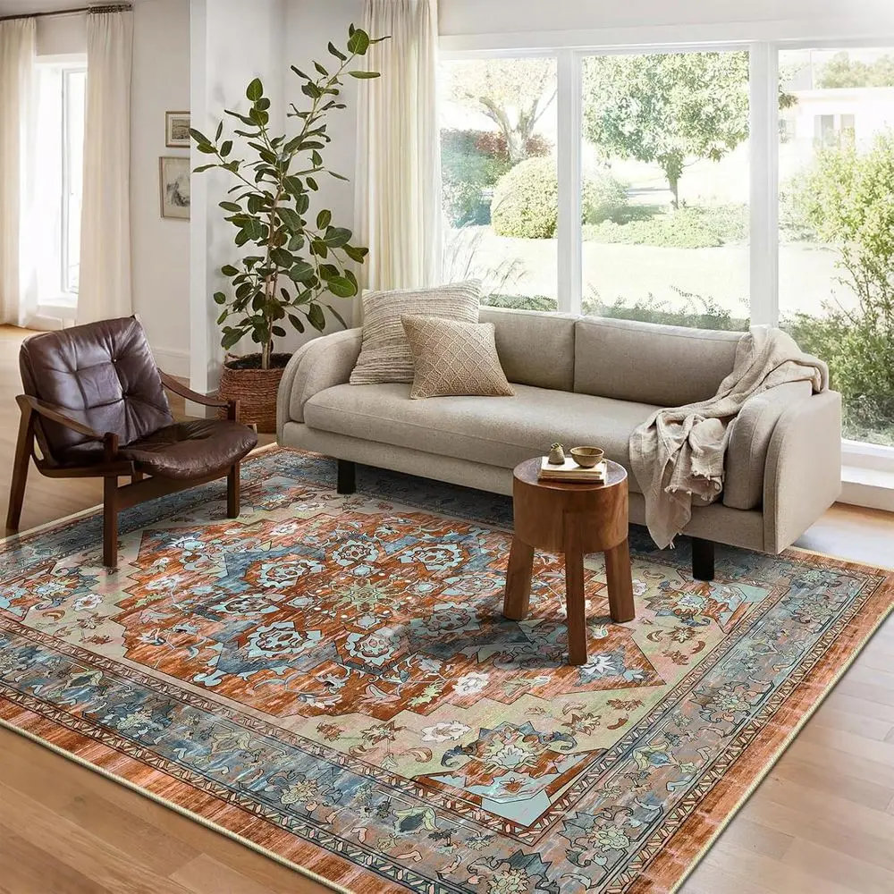 

Vintage Boho 5x7 Rug, Low Pile, Non-Slip, Machine Washable, Suitable for Living Room, Bedroom, Dining Area