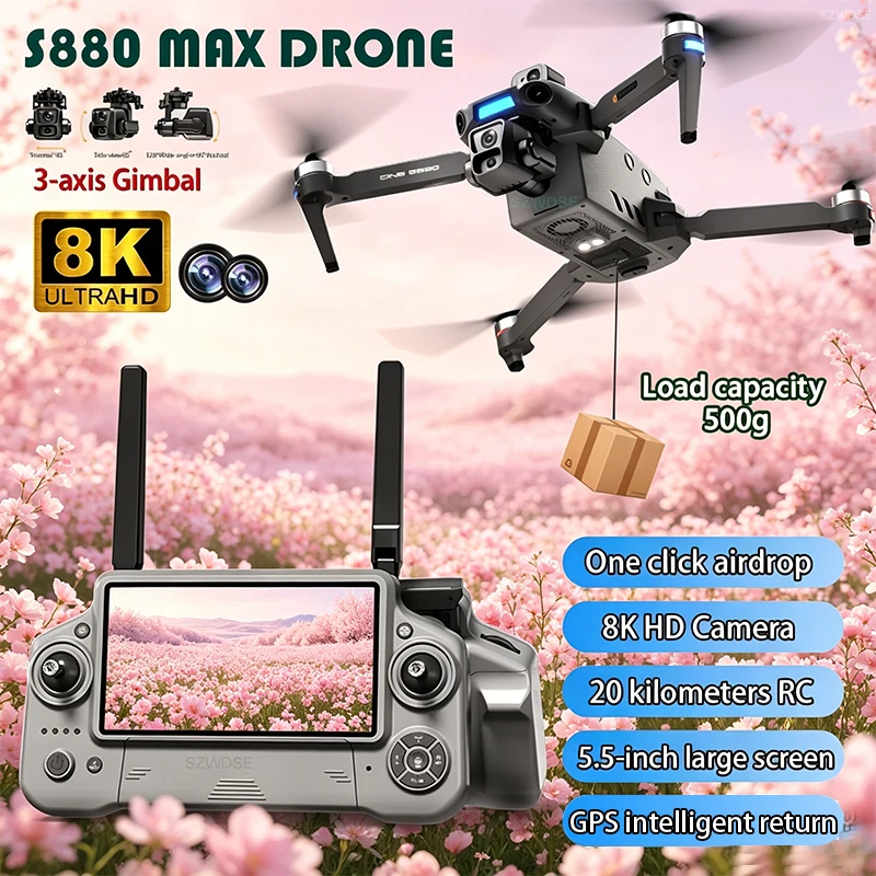 2026 New 8K Dual Camera Drone with 5.5-inch Large Screen Control Aircraft 3-Axis Gimbal GPS Return Helicopter Drone Toy
