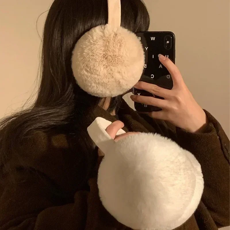 Soft Plush Ear Warmer Winter Women Men Solid Color Comfortable Sweet EarMuff Foldable Simple Versatile Earmuff Fashion Accessory