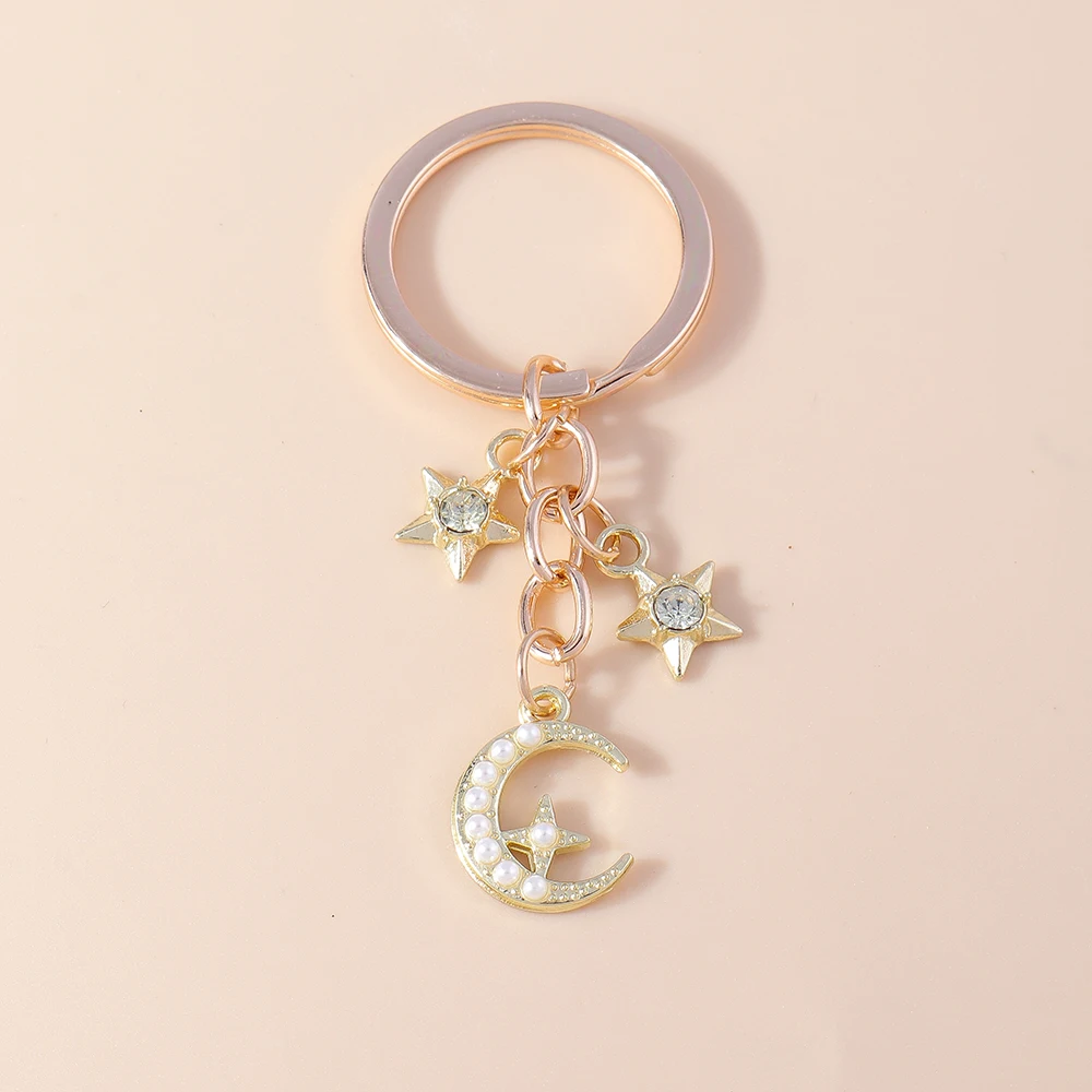 Romantic Moon Star Keychains Crystal Key Rings Gift for Women Men Car Key Handbag Pendants Jewelry Making Accessorie