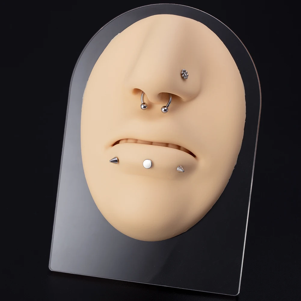 1pc Soft Silicone Face Model Displays Simulation For Lip Nose Piercing Jewelry Display Teaching Tool Including Display Stand
