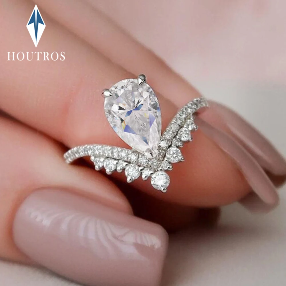 

6x9 мм 1,5 карата грушевидной огранки с бриллиантом кольцо для женщин стерлингового серебра 925 пробы кольца в форме капли воды обручальные кольца ювелирные изделия подарок