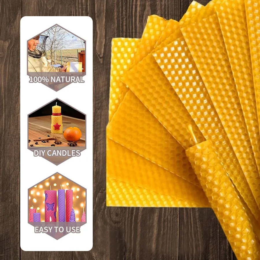Beeswax Taper Candles Hand-Rolled Honeycomb Design Beeswax Candles for Party Dating Home Dinner Table Decor Emergency Lights