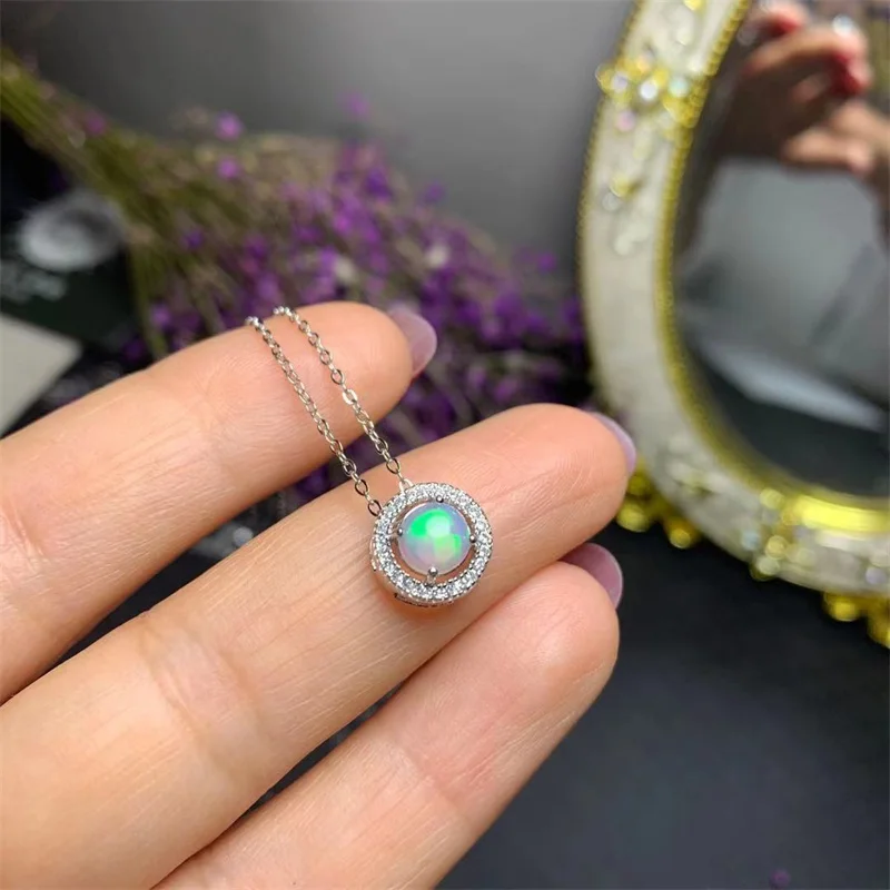 Natural Opal 925 Sterling Silver Necklace Pendant for Women Girl Lady Birthstone Genuine Gemstone