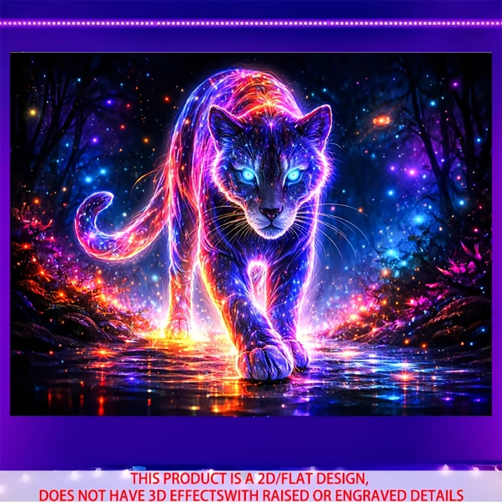 1pc Neon Glowing Black Panther Forest Wall Tapestry, UV reactive Black Light Hanging Decor for Bedroom Living Room