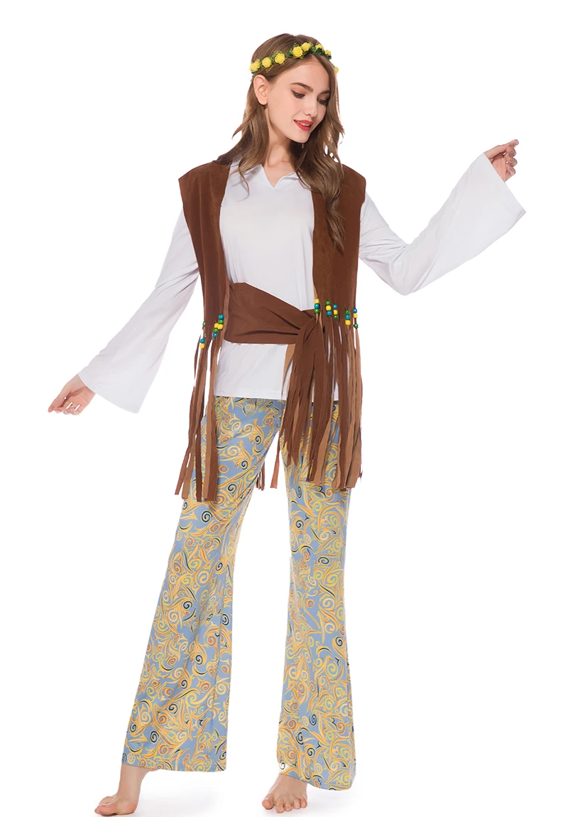 Halloween Paare Cosplay Kleidung Herren Disco Hippie Schlaghose Große Größe Retro 70er Jahre Outfit Damen Ethnisches Bühnenkostüm