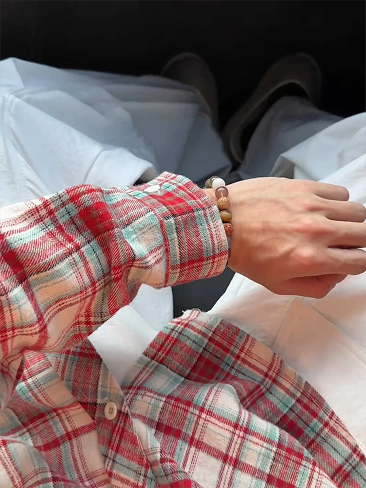 

Красная клетчатая рубашка с длинным рукавом для мужчин, весенне-осенняя, в американском ретро-стиле, модная, брендовая, премиум-класса, верхняя одежда