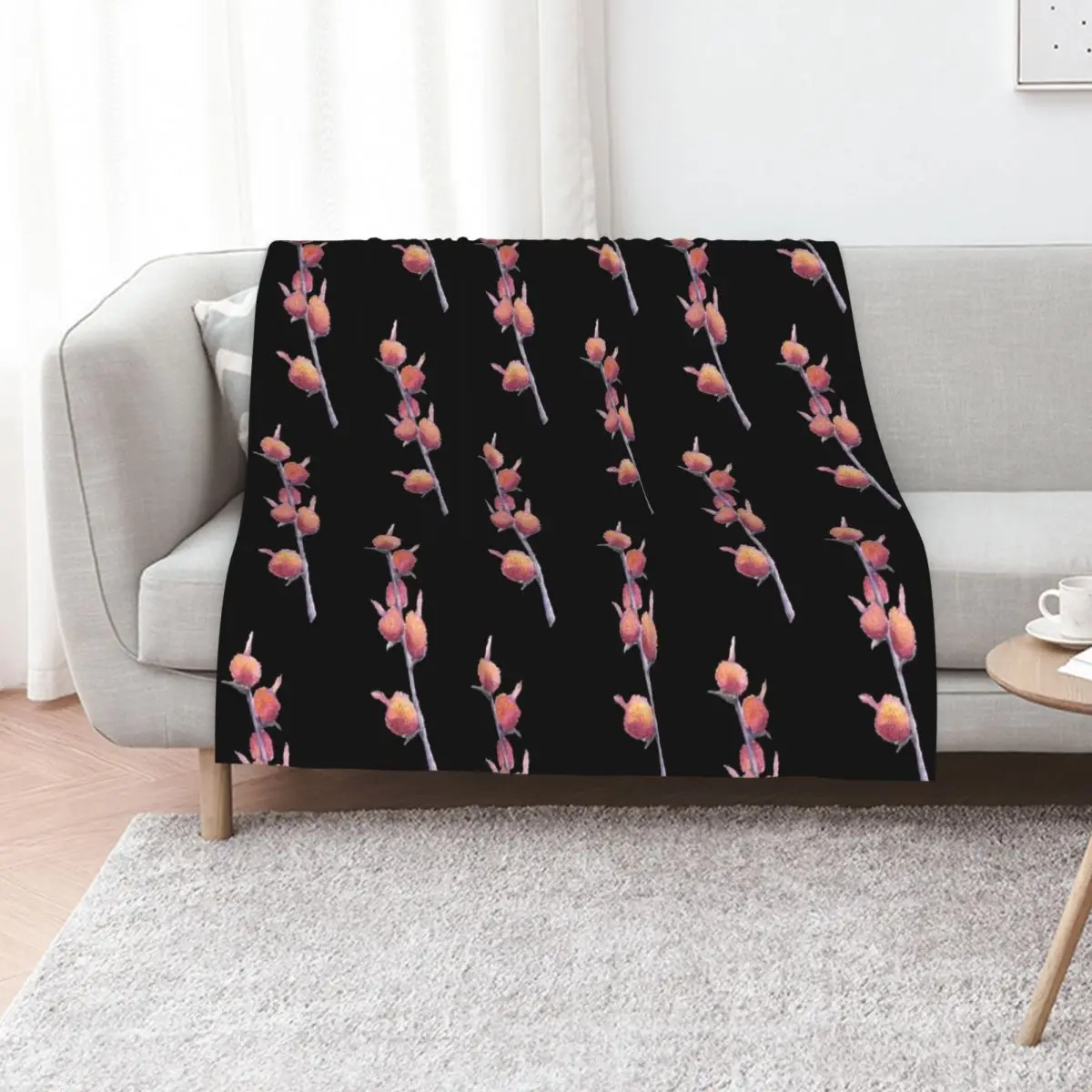Canna Lily Seed Pod Watercolor Painting with Black Background Throw Blanket Sofa Weighted warm winter Warm Blankets