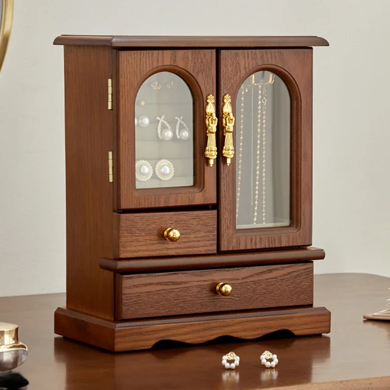 

Wooden Jewelry Box Necklace Ring Earring Storage Boxes Vintage Women's Jewelry Organizer Display Box Drawer Bracelet Packaging