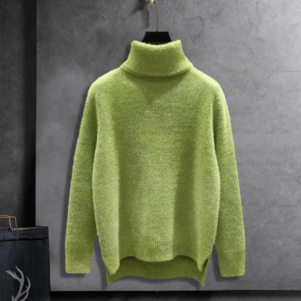 Women Loose Sweater Cozy Turtleneck Knit Sweater with Side Split Hem Women's Winter Pullover Imitation Mink Thickened for Autumn