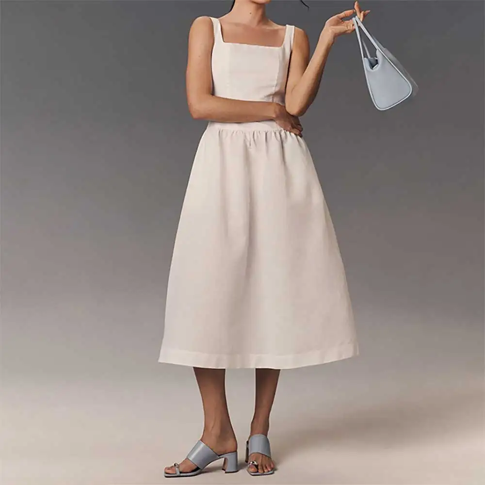 

2025 New Elegant Evening Dress Square Neck Sleeveless A-line Backless Prom Party Dress Cocktail Dress Wedding Guest Dresses