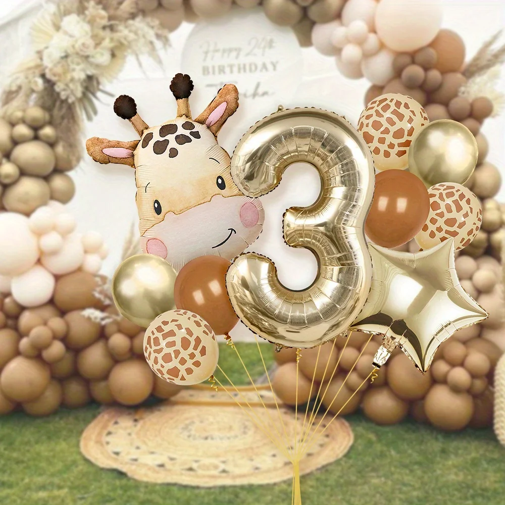 11 قطعة الكرتون الغابة سفاري الحيوان رئيس بالونات الزرافة ل حفلة عيد ميلاد ديكور 40 بوصة البلاتين أرقام الغابة ديكور حفلات هدية #5