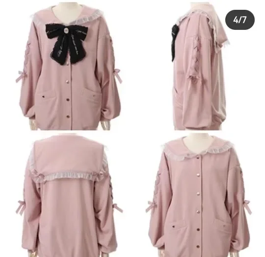 Mine Series Japanese Embroidery Bow Sail Collar Black Long Sweatshirt Coat for Women Lolita Cute Sweet Girls Pink Hoodies Jacket