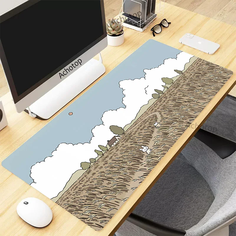 Green Cute Mouse Pad Gamer Big Kawaii Mousepad XXL Mouse Mat 100x55 Keyboard Desk Mat Table Carpet Mausepad Computer Laptop Pad