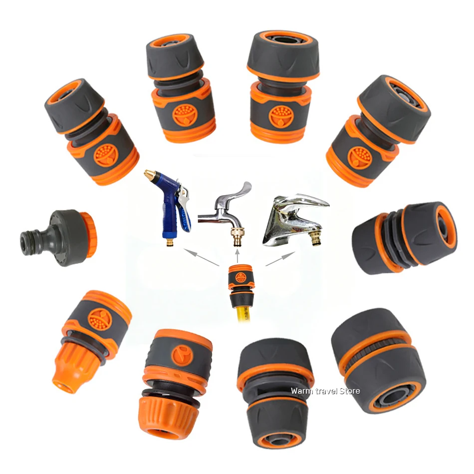 Garden Hose Quick Connect Fitting Rubber Plastic Coupler Water Hose Adapter Repair Connector for Car Washing 1/2" & 3/4"