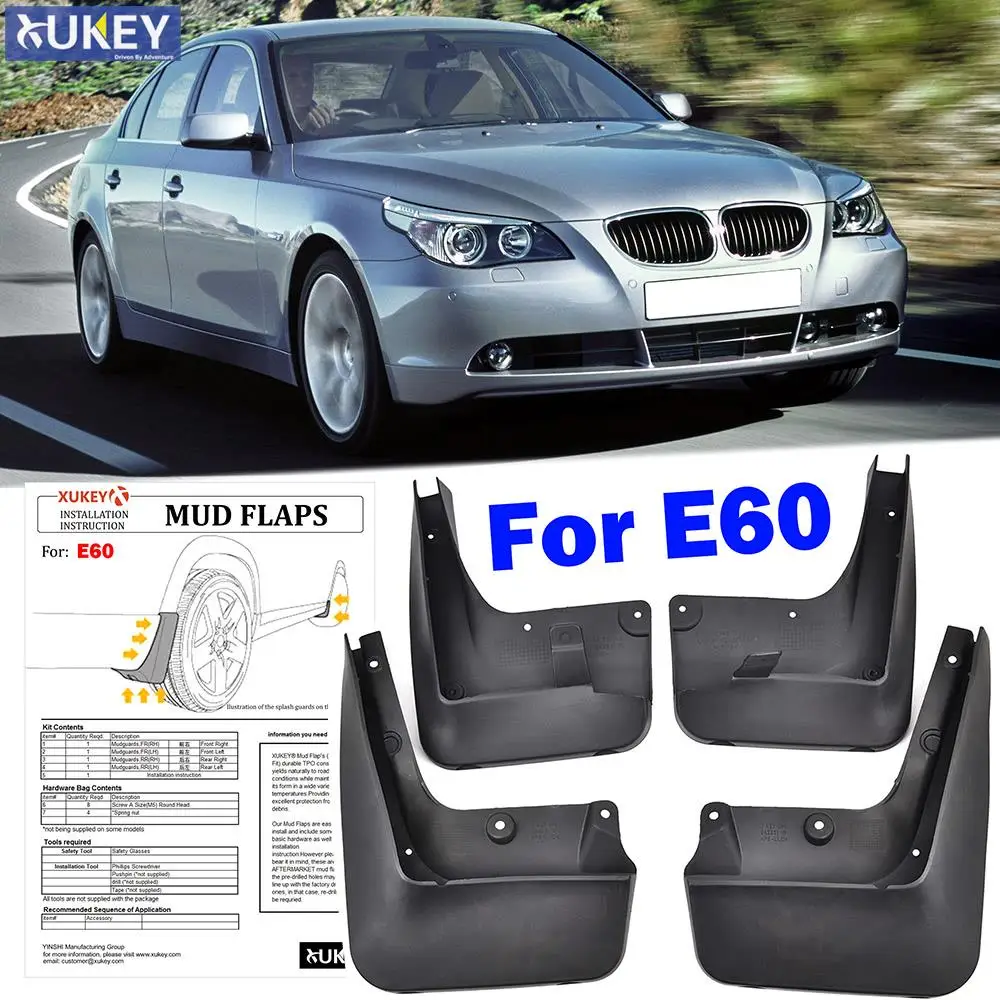 Set Mud Flaps For BMW 5 Series E60 4-door Saloon Sedan 2004 - 2010 Splash Guard Mudguard Front Rear 2005 2006 2007 2008 2009