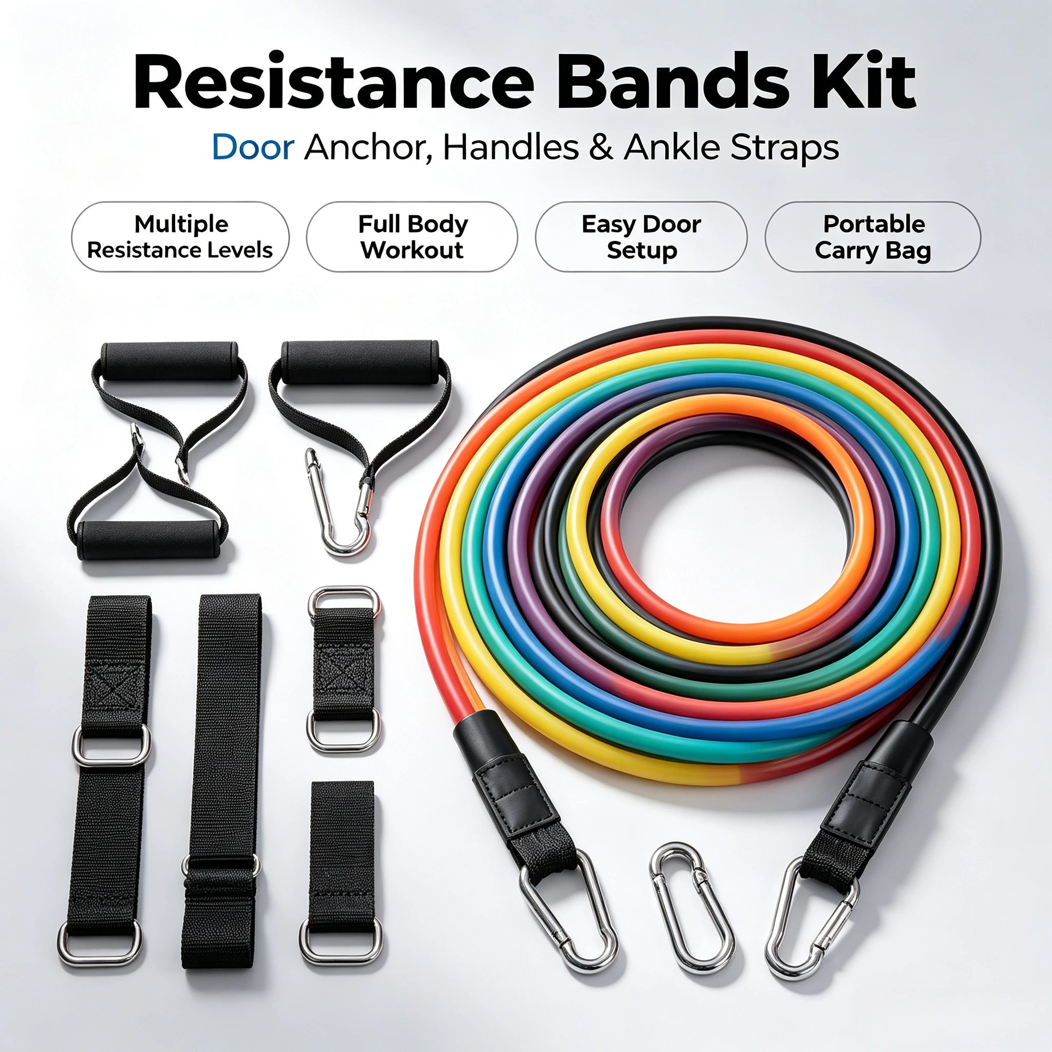 11Pcs Latex Elastic Resistance Bands Kit 250LB Exercise Ropes With Pilates Bar Custom OEM Available Home Workout Accessory