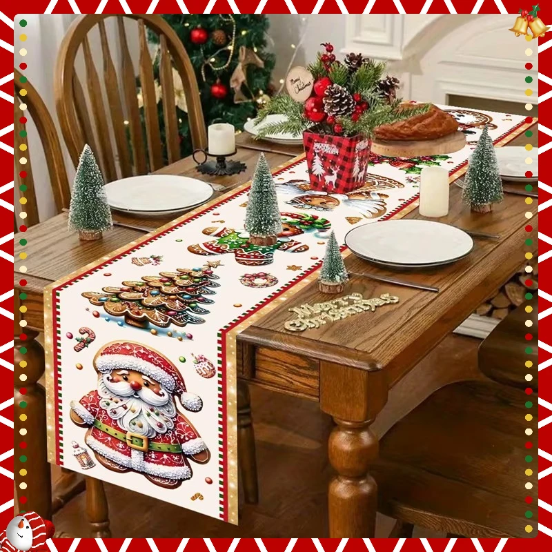 مفرش طاولة عيد الميلاد من الكتان صديق للبيئة لعيد الميلاد ديكور منزلي سعيد زينة حفلات الكريسماس سنة جديدة سعيدة 2026