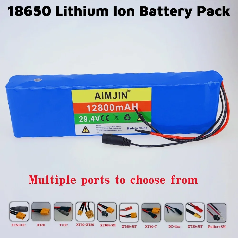 Batería de litio recargable 7S4P 29,4 V 12,8ah 18650 BMS incorporado, gran capacidad 12800mah con cargador