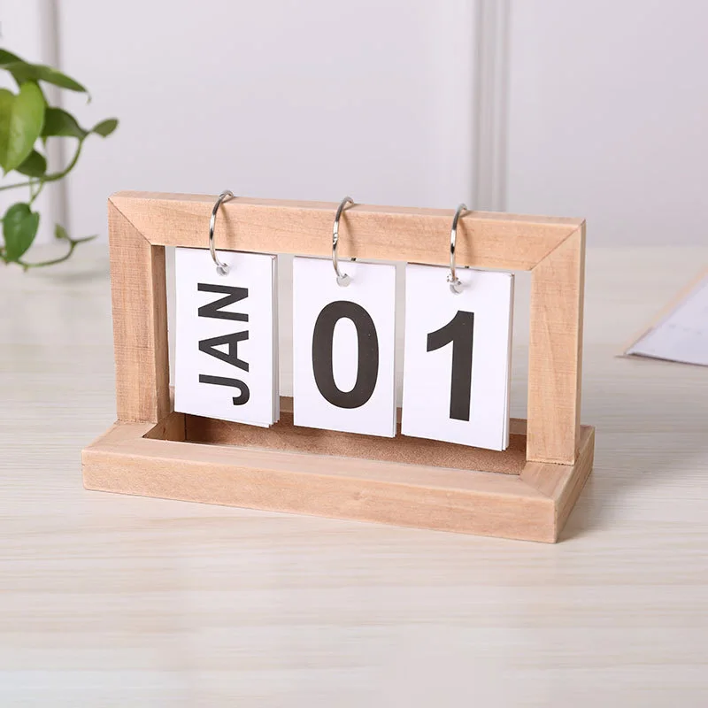 Wooden Vintage Home Calendar for Office Date Display Desktop Schedule Cafe Desktop Decorative Rustic Ornaments