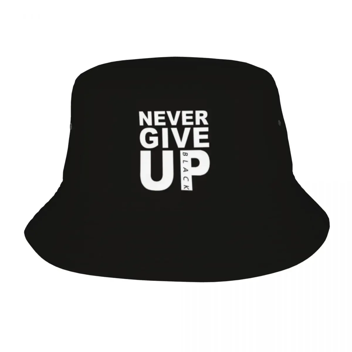 Harajuku Never Give Up Bucket Hat Women UV Protection Outdoor Funny Fishing Hat Summer Travel Headwear Bob Hat