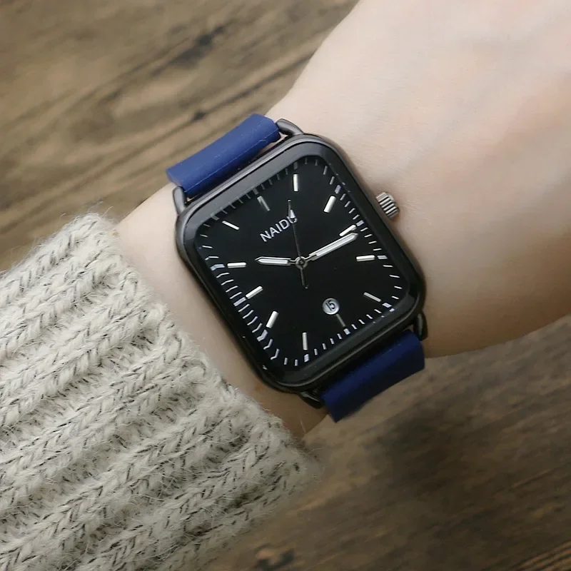 ساعة سيليكون مستطيلة مع تقويم للذكور والأنثى ، ساعة كوارتز بسيطة للطالب ، حزام الموضة