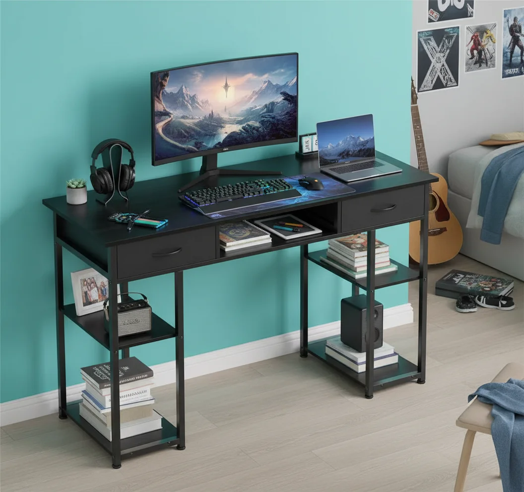 32 Inch Computer Desk with Fabric Drawers, Compact Dorm Study Table for Home Office or Bedroom, Modern Space-Saving Design