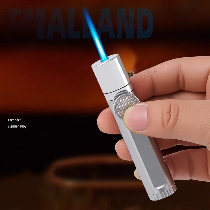 Metal Sliding Ignition Powerful Blue Flame Lighter Ultra-thin Portable Personalized Rotating Inflatable Jet Windproof Lighter