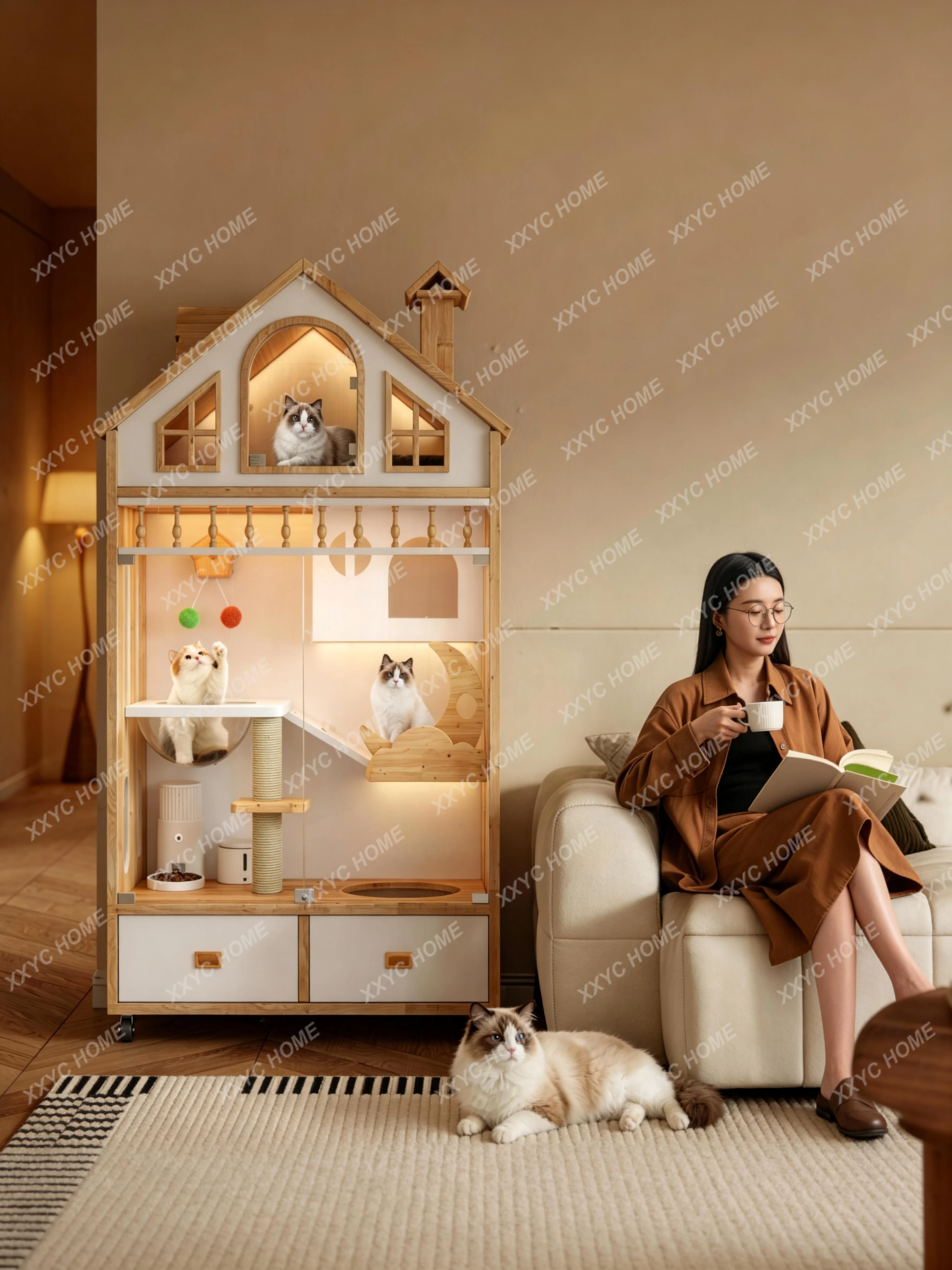 

Solid wood cat villa household indoor oversized luxury cat climbing frame cat nest
