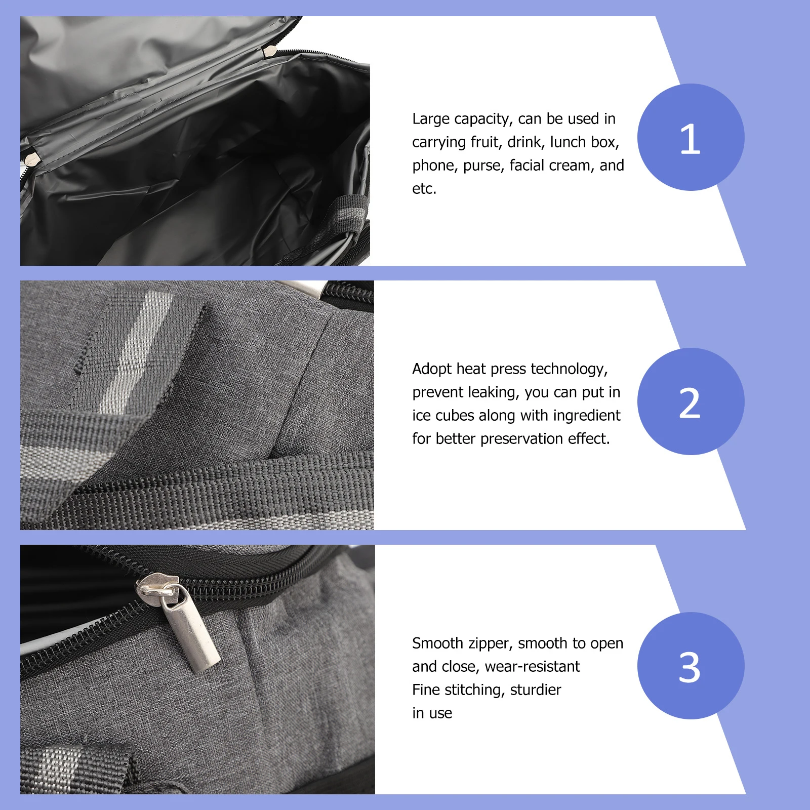 

Insulated Lunch Bag Waterproof Tote Grey H Kids Camping Outdoor Thermal Food Container Picnic Storage Box Durability