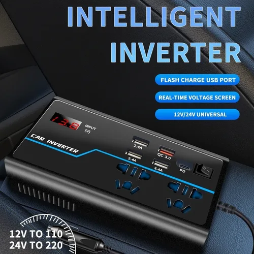 Imagen 2 del producto Xiaomi-inversor de vehículo G9, convertidor de 12V/24V a 110V/220V tipo c, enchufe de cargador rápido, encendedor de cigarrillos, piezas de automóvil eléctricas