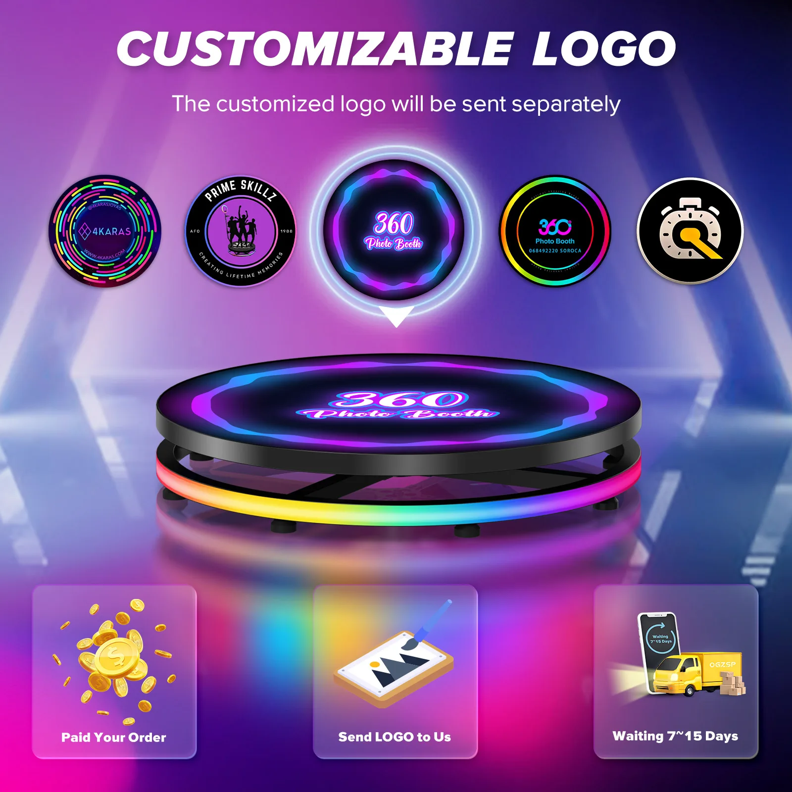 كابينة تصوير 360 درجة مع علبة طيران RGB Light 360 كشك تصوير لحفلات الزفاف APP التحكم عن بعد كشك دوار تلقائي